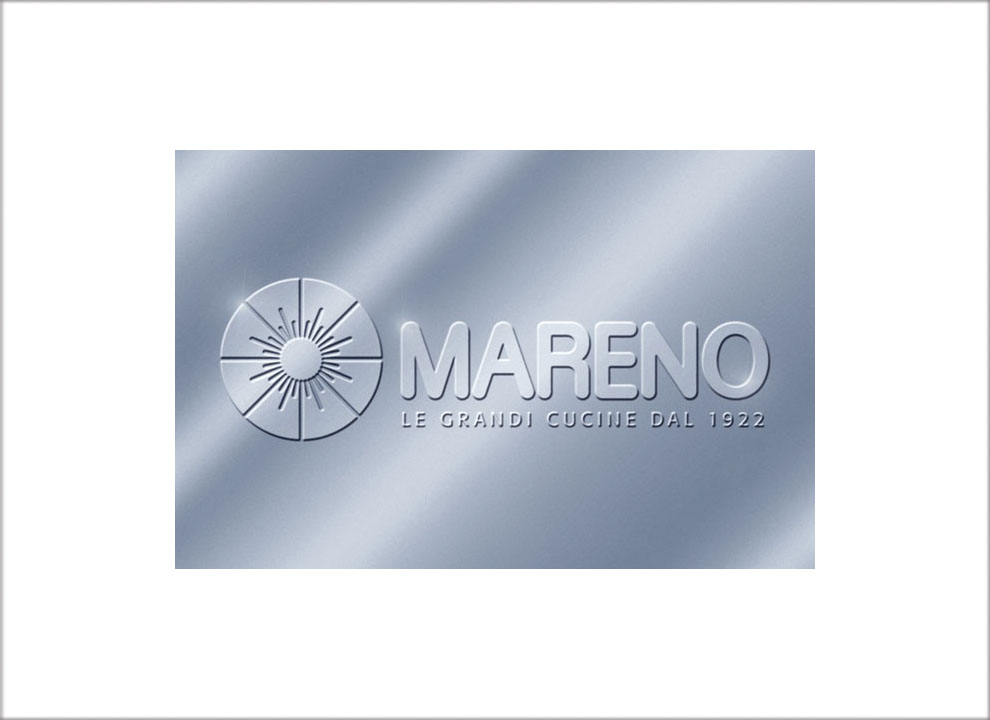 Immagine: Marchio Mareno ALI renderizzato a effetto metallico. Rendering per catalogo mobili, studio grafico di Treviso